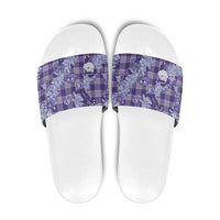 Purple Palaka Hawaii Cowboy Christmas Slide Sandals Paniolo Mix Maile Lei - Polynesian Pride