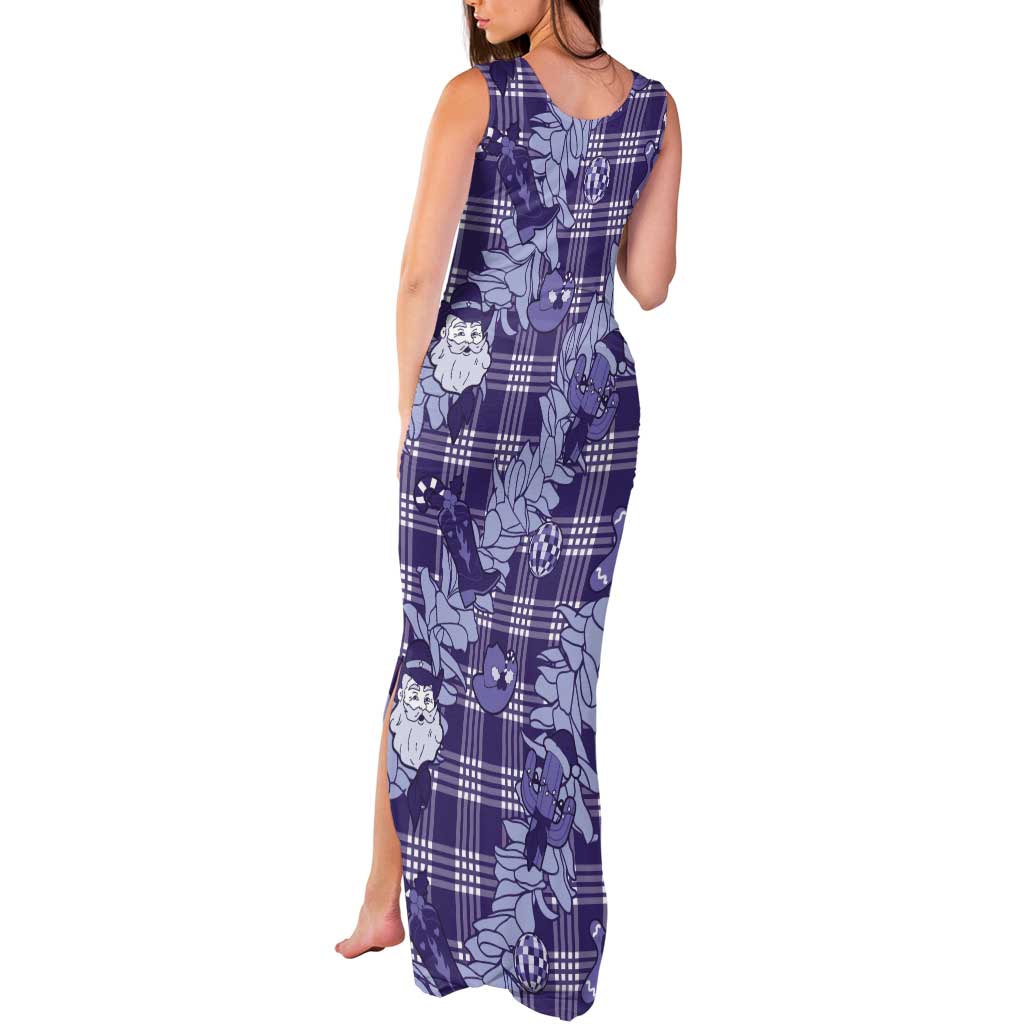 Purple Palaka Hawaii Cowboy Christmas Tank Maxi Dress Paniolo Mix Maile Lei - Polynesian Pride