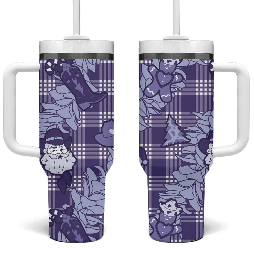 Purple Palaka Hawaii Cowboy Christmas Tumbler With Handle Paniolo Mix Maile Lei - Polynesian Pride