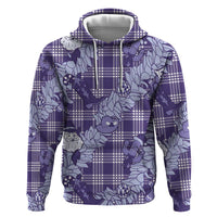 Purple Palaka Hawaii Cowboy Christmas Zip Hoodie Paniolo Mix Maile Lei - Polynesian Pride