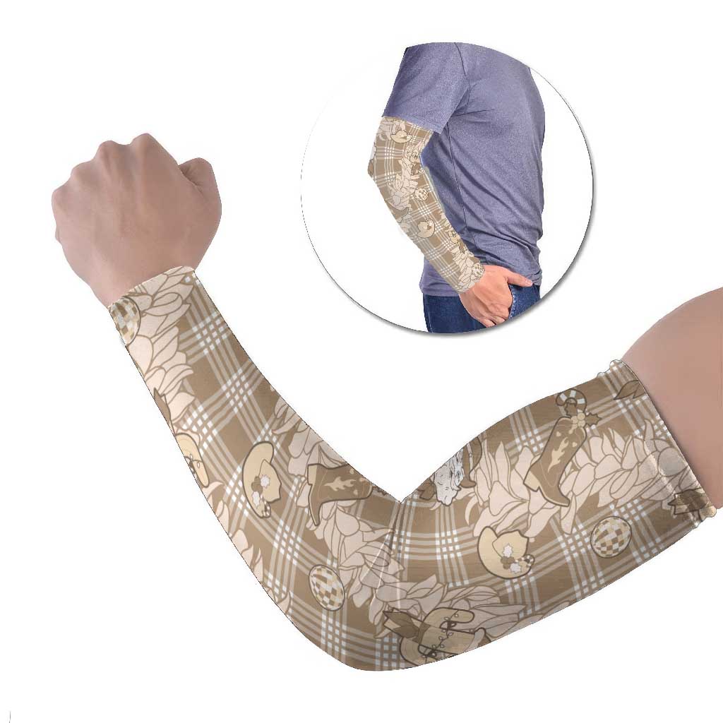 Khaki Palaka Hawaii Cowboy Christmas Arm Sleeves Paniolo Mix Maile Lei - Polynesian Pride