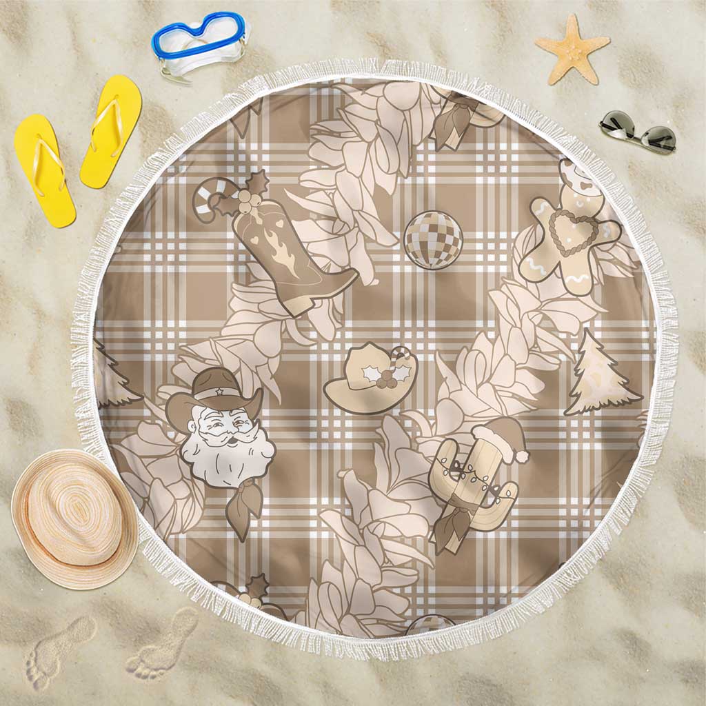 Khaki Palaka Hawaii Cowboy Christmas Beach Blanket Paniolo Mix Maile Lei - Polynesian Pride