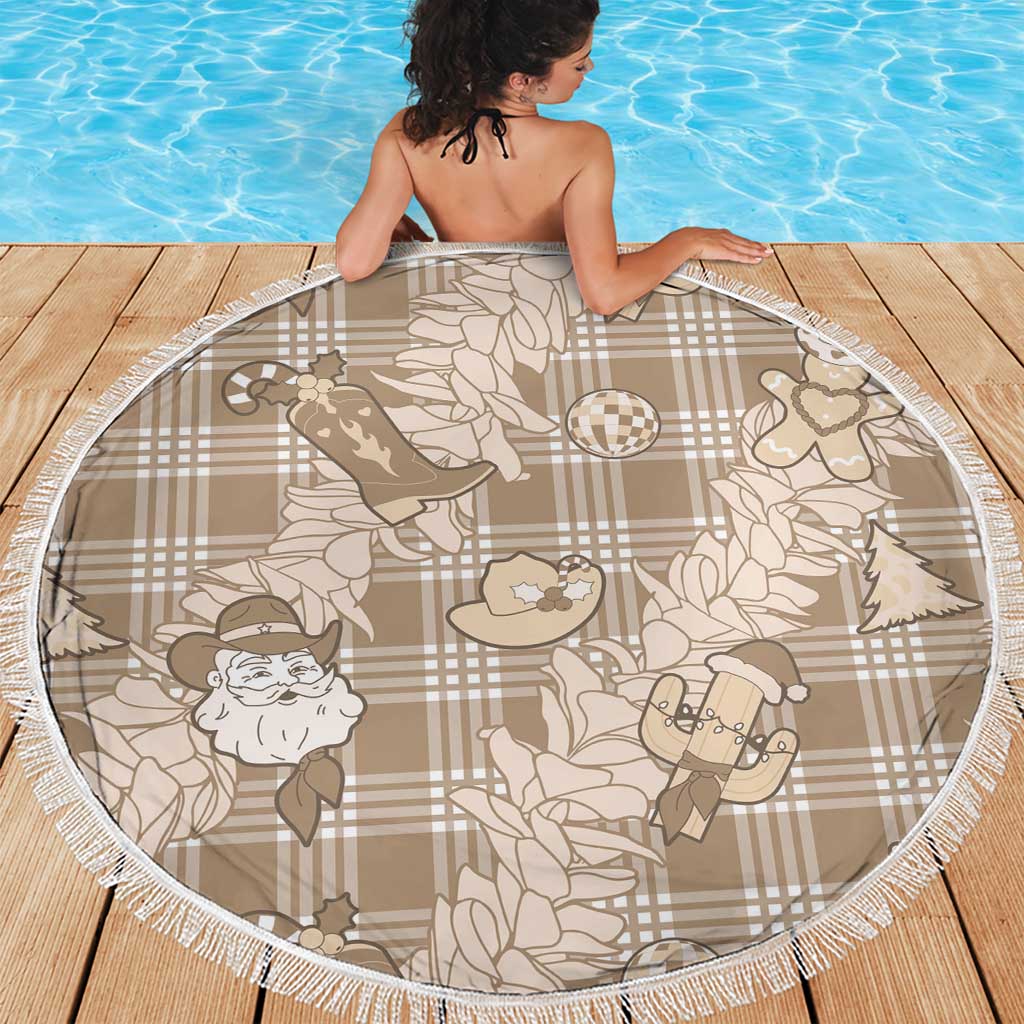 Khaki Palaka Hawaii Cowboy Christmas Beach Blanket Paniolo Mix Maile Lei - Polynesian Pride