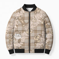 Khaki Palaka Hawaii Cowboy Christmas Bomber Puffer Jacket Paniolo Mix Maile Lei - Polynesian Pride