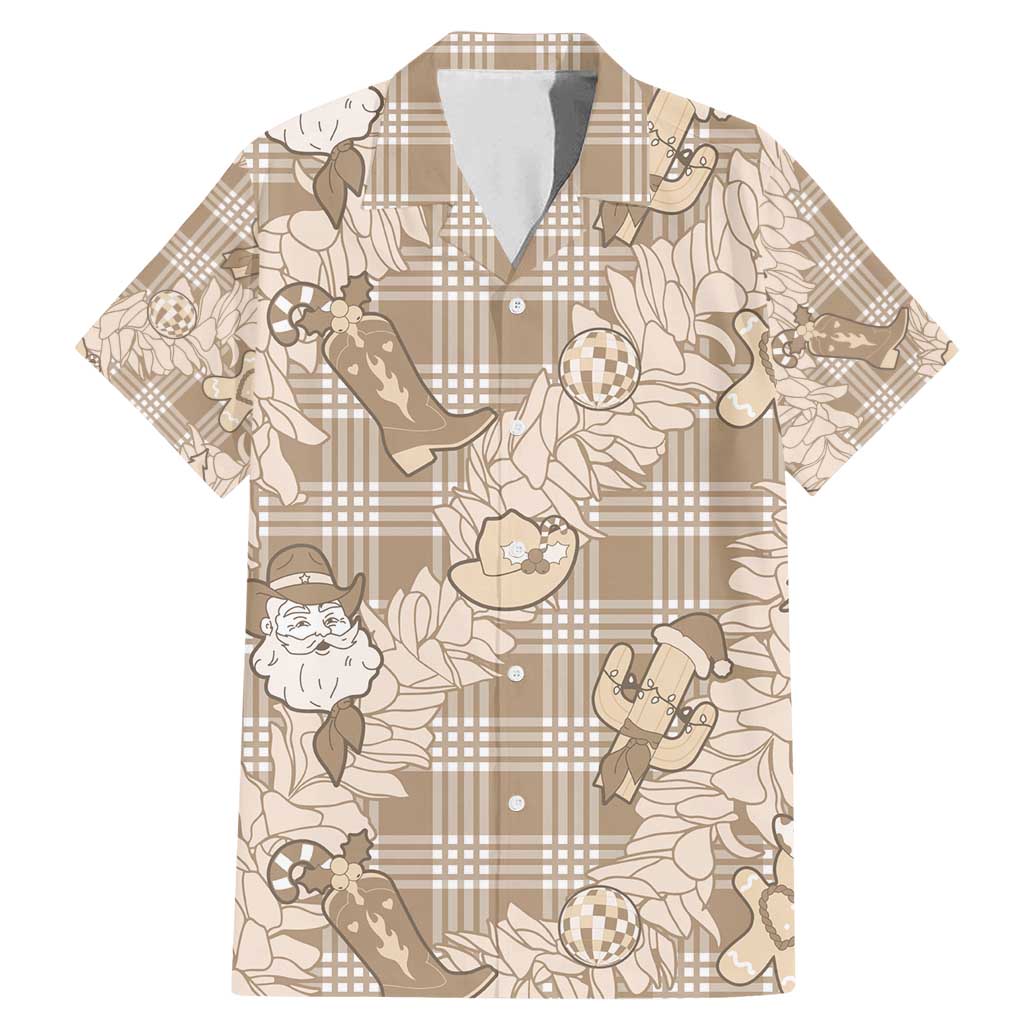 Khaki Palaka Hawaii Cowboy Christmas Family Matching Mermaid Dress and Hawaiian Shirt Paniolo Mix Maile Lei - Polynesian Pride