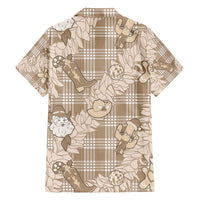 Khaki Palaka Hawaii Cowboy Christmas Family Matching Off Shoulder Short Dress and Hawaiian Shirt Paniolo Mix Maile Lei - Polynesian Pride