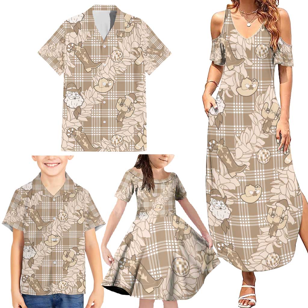 Khaki Palaka Hawaii Cowboy Christmas Family Matching Summer Maxi Dress and Hawaiian Shirt Paniolo Mix Maile Lei - Polynesian Pride