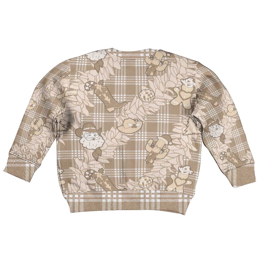 Khaki Palaka Hawaii Cowboy Christmas Kid Ugly Christmas Sweater Paniolo Mix Maile Lei - Polynesian Pride