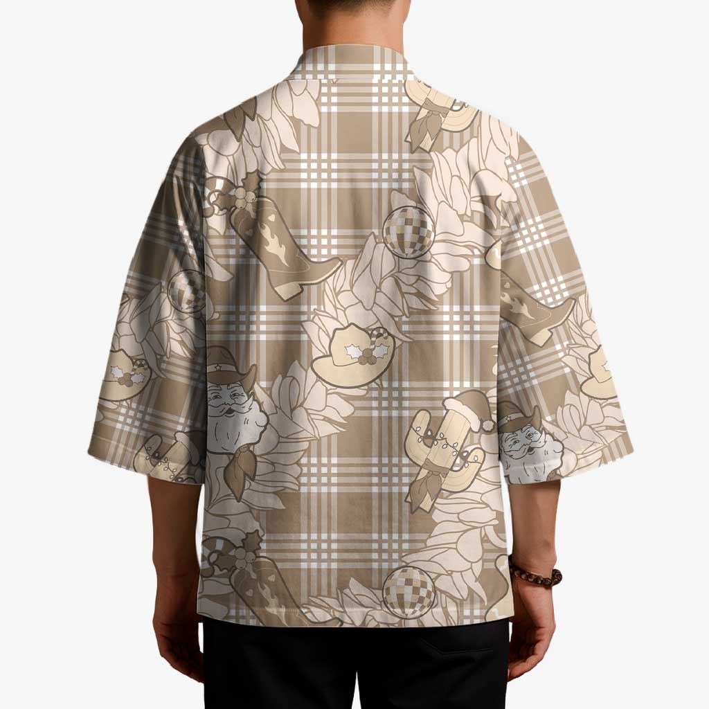 Khaki Palaka Hawaii Cowboy Christmas Kimono Paniolo Mix Maile Lei - Polynesian Pride