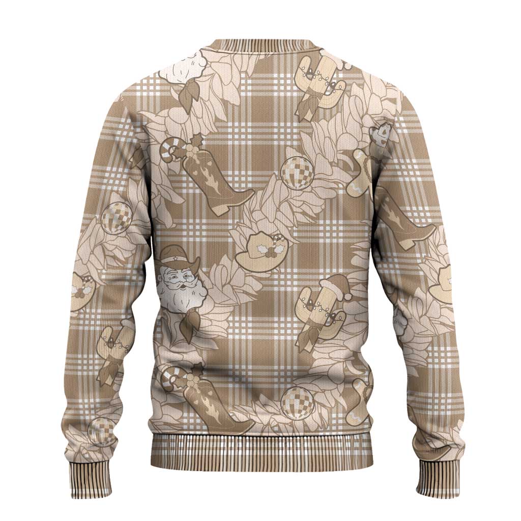 Khaki Palaka Hawaii Cowboy Christmas Ugly Christmas Sweater Paniolo Mix Maile Lei - Polynesian Pride
