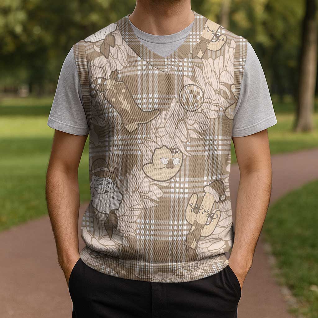 Khaki Palaka Hawaii Cowboy Christmas Knitted V-Neck Vest Paniolo Mix Maile Lei - Polynesian Pride