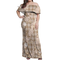 Khaki Palaka Hawaii Cowboy Christmas Off Shoulder Maxi Dress Paniolo Mix Maile Lei - Polynesian Pride