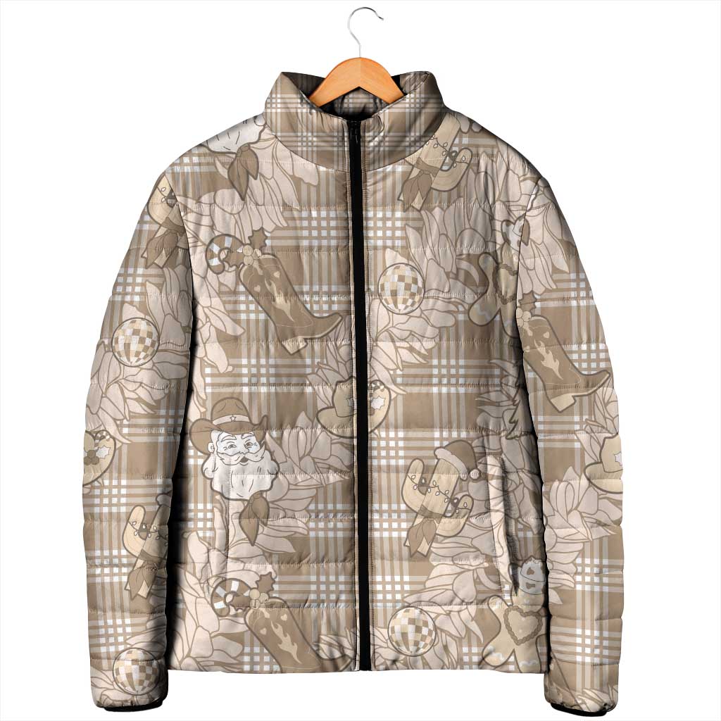 Khaki Palaka Hawaii Cowboy Christmas Padded Jacket Paniolo Mix Maile Lei - Polynesian Pride