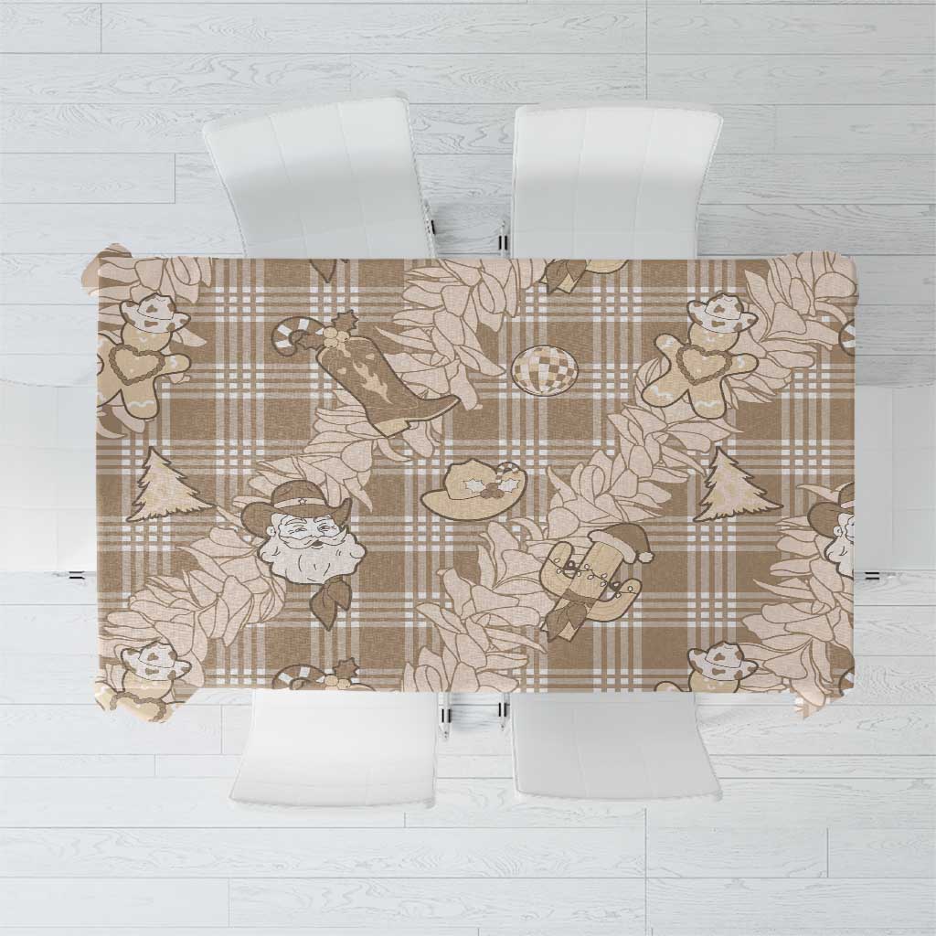 Khaki Palaka Hawaii Cowboy Christmas Tablecloth Paniolo Mix Maile Lei - Polynesian Pride