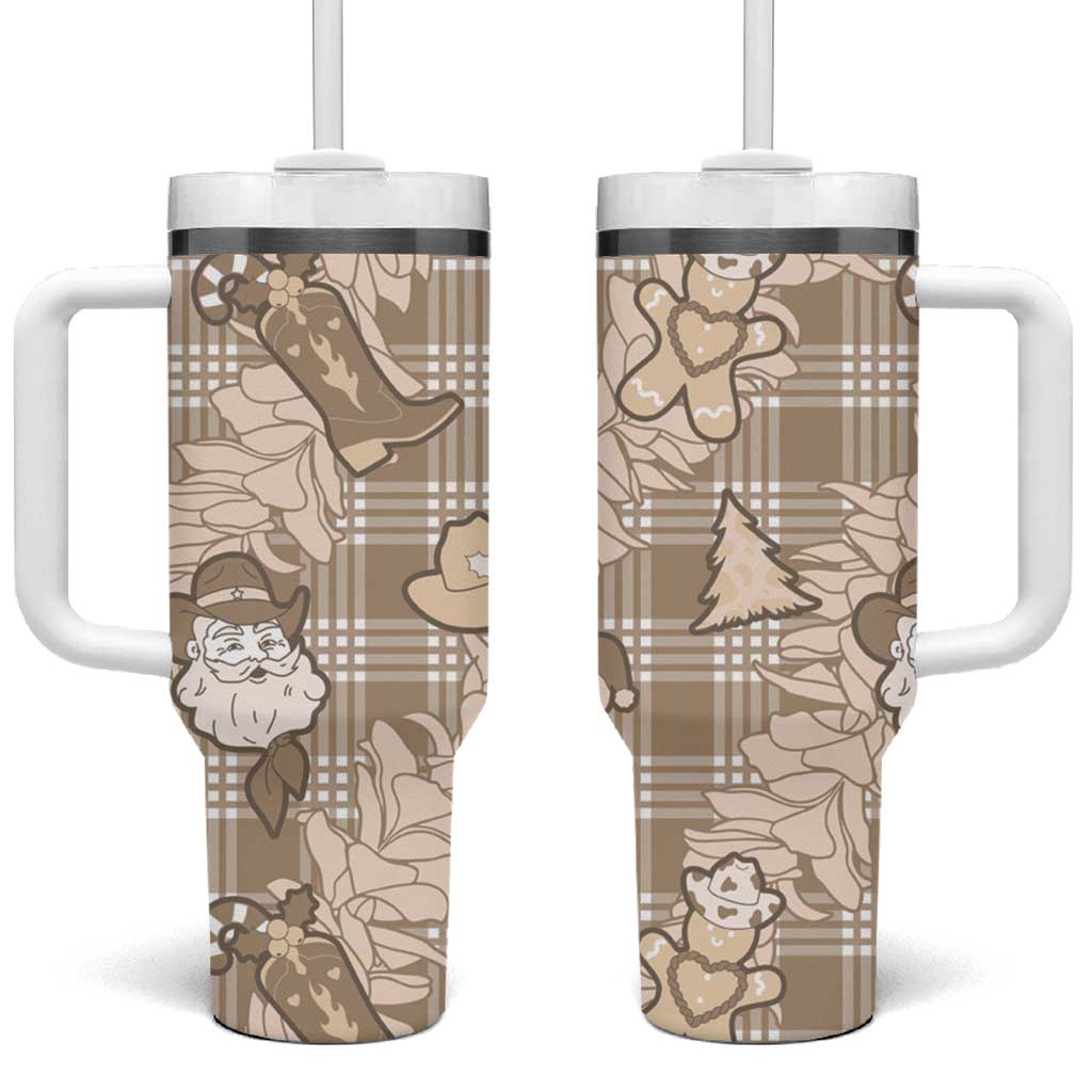 Khaki Palaka Hawaii Cowboy Christmas Tumbler With Handle Paniolo Mix Maile Lei - Polynesian Pride