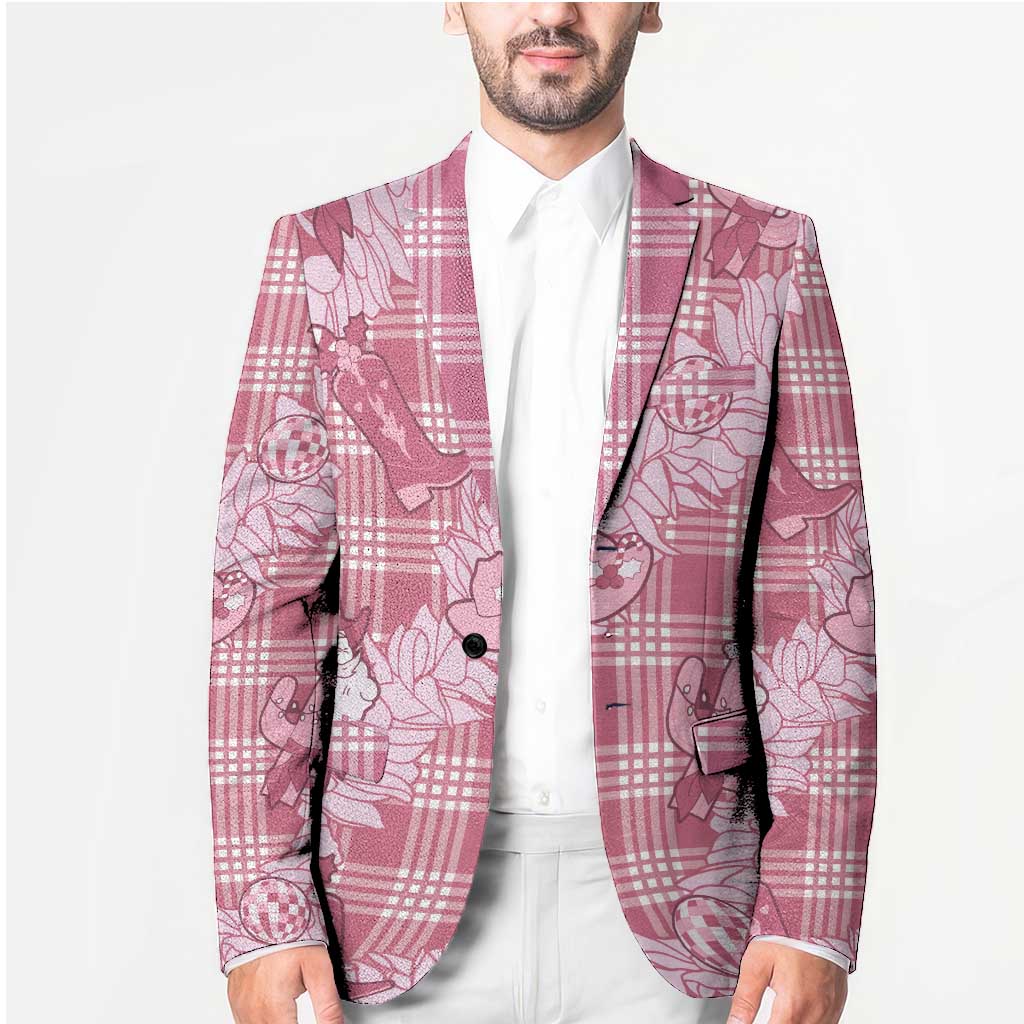Pink Palaka Hawaii Cowboy Christmas Blazer Paniolo Mix Maile Lei - Polynesian Pride