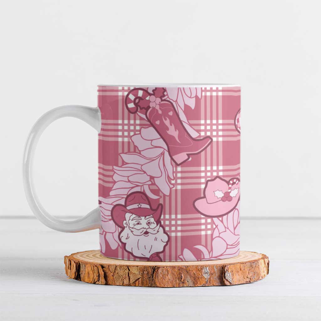 Pink Palaka Hawaii Cowboy Christmas Ceramic Mug Paniolo Mix Maile Lei - Polynesian Pride