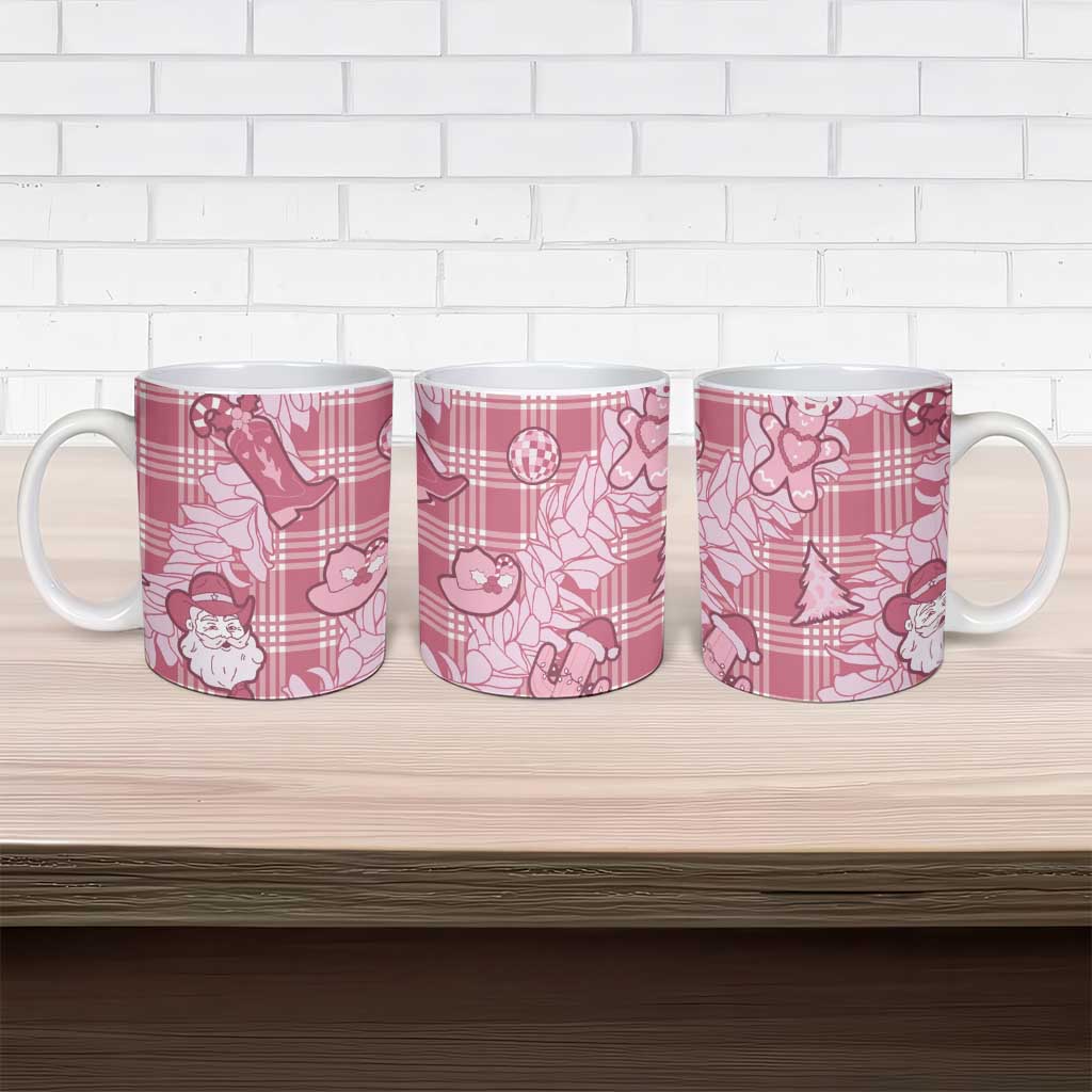 Pink Palaka Hawaii Cowboy Christmas Ceramic Mug Paniolo Mix Maile Lei - Polynesian Pride