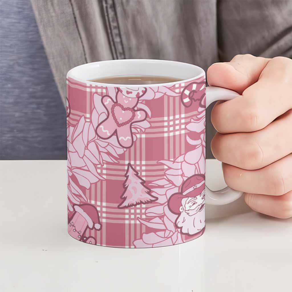 Pink Palaka Hawaii Cowboy Christmas Ceramic Mug Paniolo Mix Maile Lei - Polynesian Pride