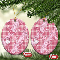 Pink Palaka Hawaii Cowboy Christmas Ceramic Ornament Paniolo Mix Maile Lei - Polynesian Pride