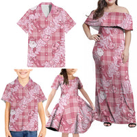 Pink Palaka Hawaii Cowboy Christmas Family Matching Off Shoulder Maxi Dress and Hawaiian Shirt Paniolo Mix Maile Lei - Polynesian Pride