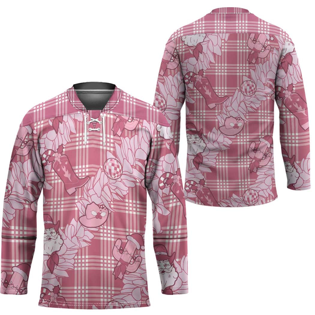 Pink Palaka Hawaii Cowboy Christmas Hockey Jersey Paniolo Mix Maile Lei - Polynesian Pride