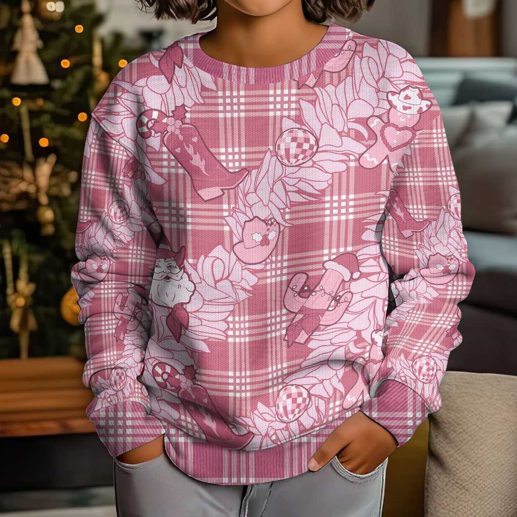 Pink Palaka Hawaii Cowboy Christmas Kid Ugly Christmas Sweater Paniolo Mix Maile Lei - Polynesian Pride