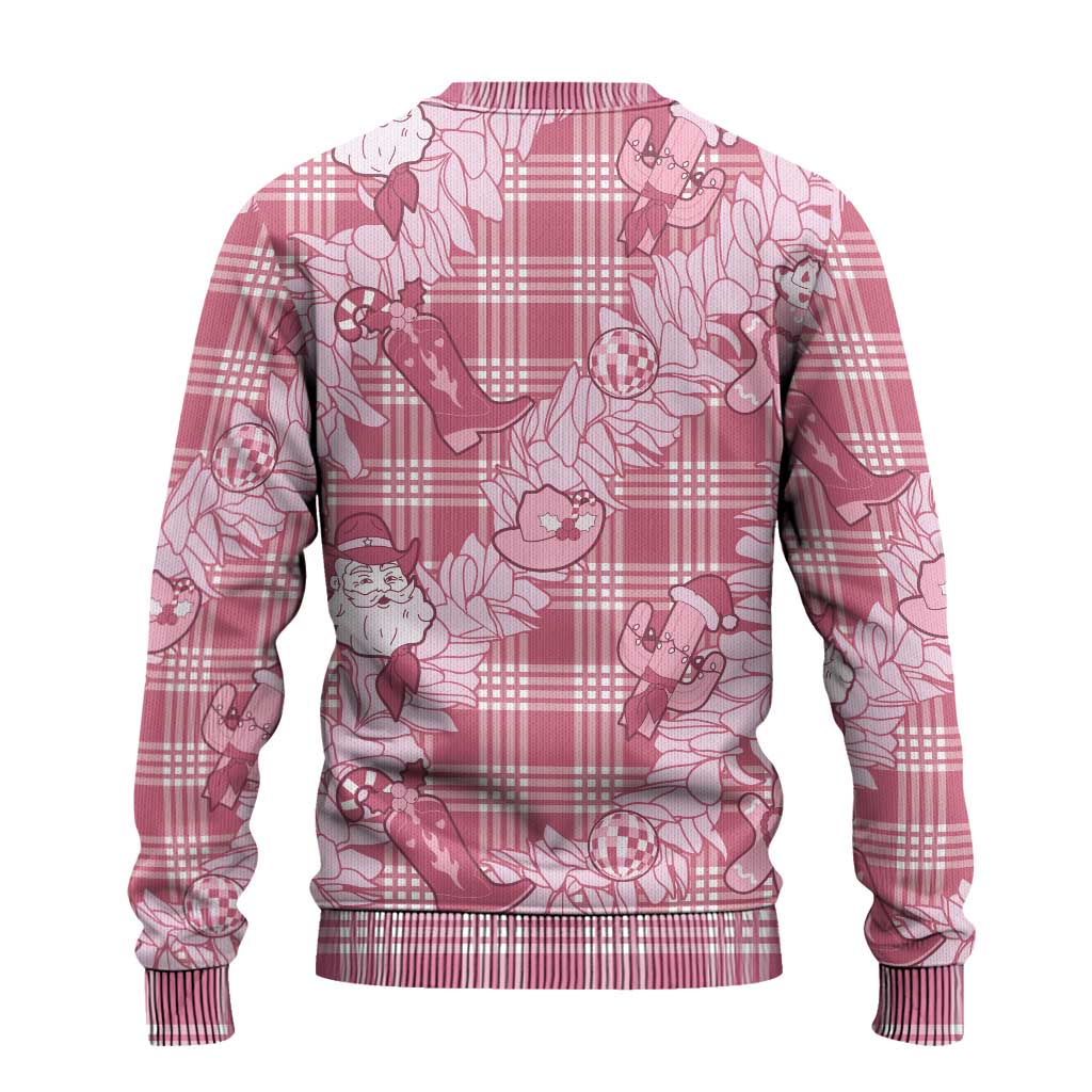 Pink Palaka Hawaii Cowboy Christmas Ugly Christmas Sweater Paniolo Mix Maile Lei - Polynesian Pride