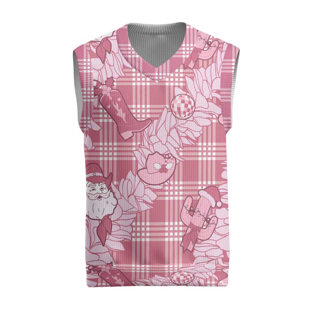 Pink Palaka Hawaii Cowboy Christmas Knitted V-Neck Vest Paniolo Mix Maile Lei - Polynesian Pride
