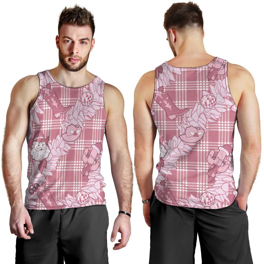 Pink Palaka Hawaii Cowboy Christmas Men Tank Top Paniolo Mix Maile Lei - Polynesian Pride