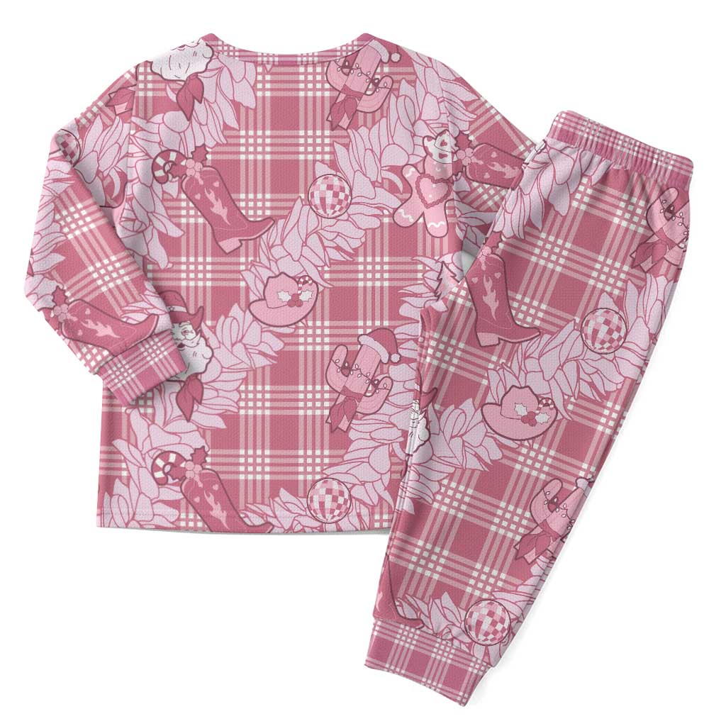 Pink Palaka Hawaii Cowboy Christmas Pajama Set Paniolo Mix Maile Lei - Polynesian Pride