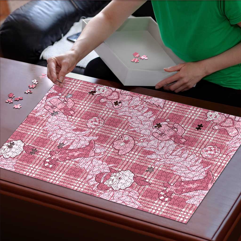 Pink Palaka Hawaii Cowboy Christmas Puzzle Paniolo Mix Maile Lei - Polynesian Pride