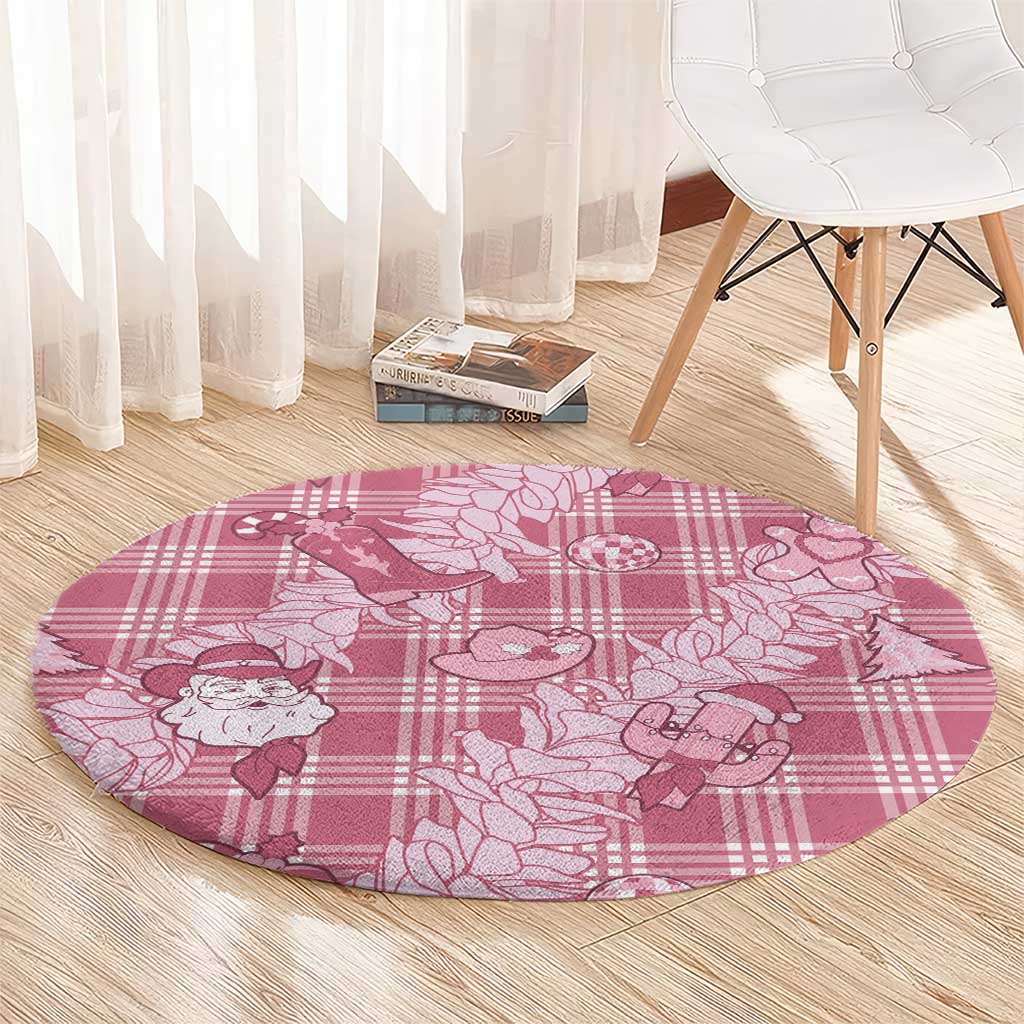 Pink Palaka Hawaii Cowboy Christmas Round Carpet Paniolo Mix Maile Lei - Polynesian Pride