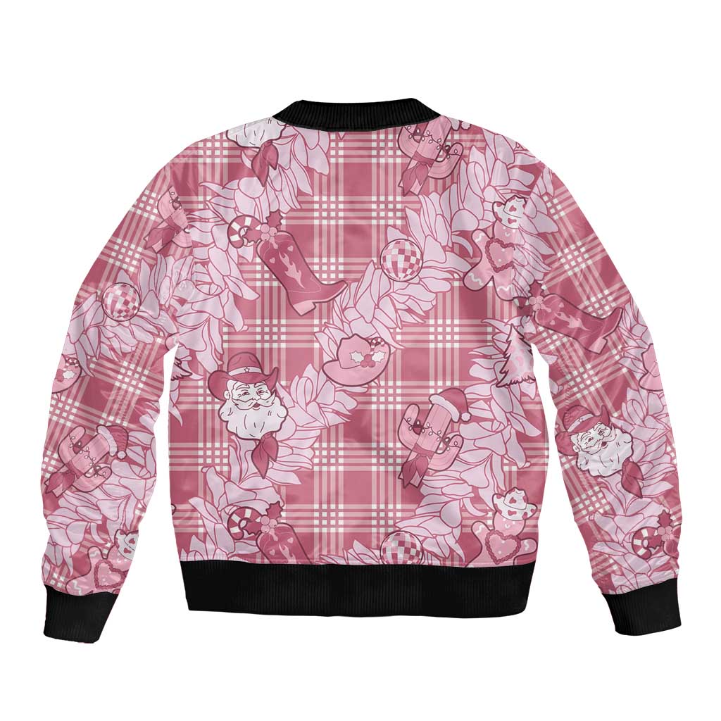 Pink Palaka Hawaii Cowboy Christmas Sleeve Zip Bomber Jacket Paniolo Mix Maile Lei - Polynesian Pride