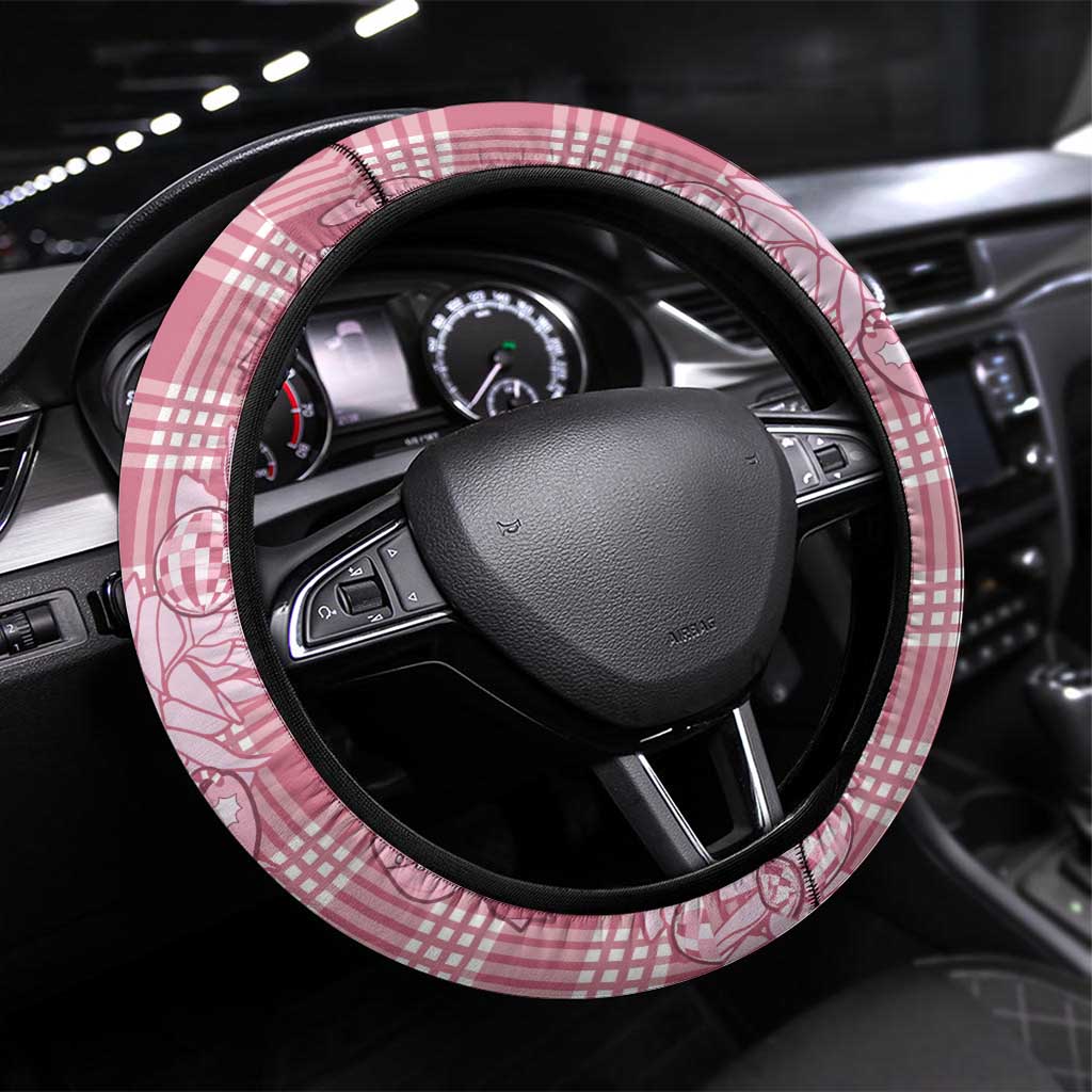 Pink Palaka Hawaii Cowboy Christmas Steering Wheel Cover Paniolo Mix Maile Lei - Polynesian Pride