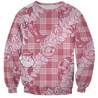 Pink Palaka Hawaii Cowboy Christmas Sweatshirt Paniolo Mix Maile Lei - Polynesian Pride