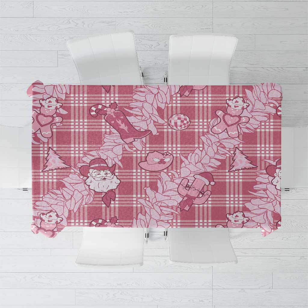 Pink Palaka Hawaii Cowboy Christmas Tablecloth Paniolo Mix Maile Lei - Polynesian Pride