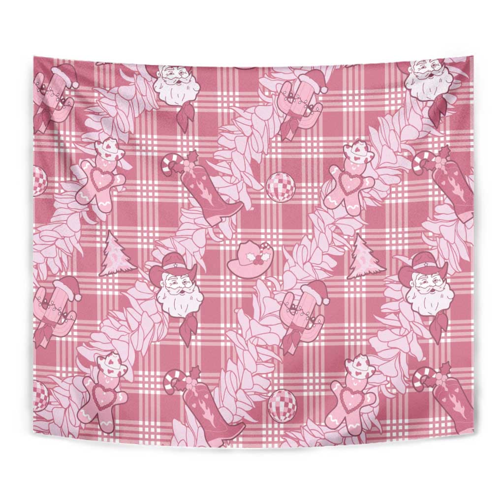 Pink Palaka Hawaii Cowboy Christmas Tapestry Paniolo Mix Maile Lei - Polynesian Pride