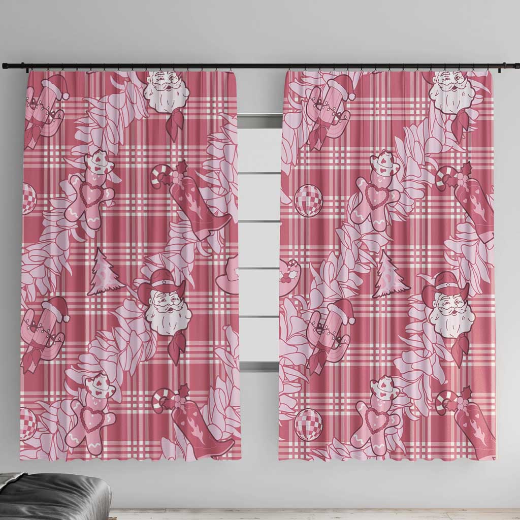 Pink Palaka Hawaii Cowboy Christmas Window Curtain Paniolo Mix Maile Lei - Polynesian Pride