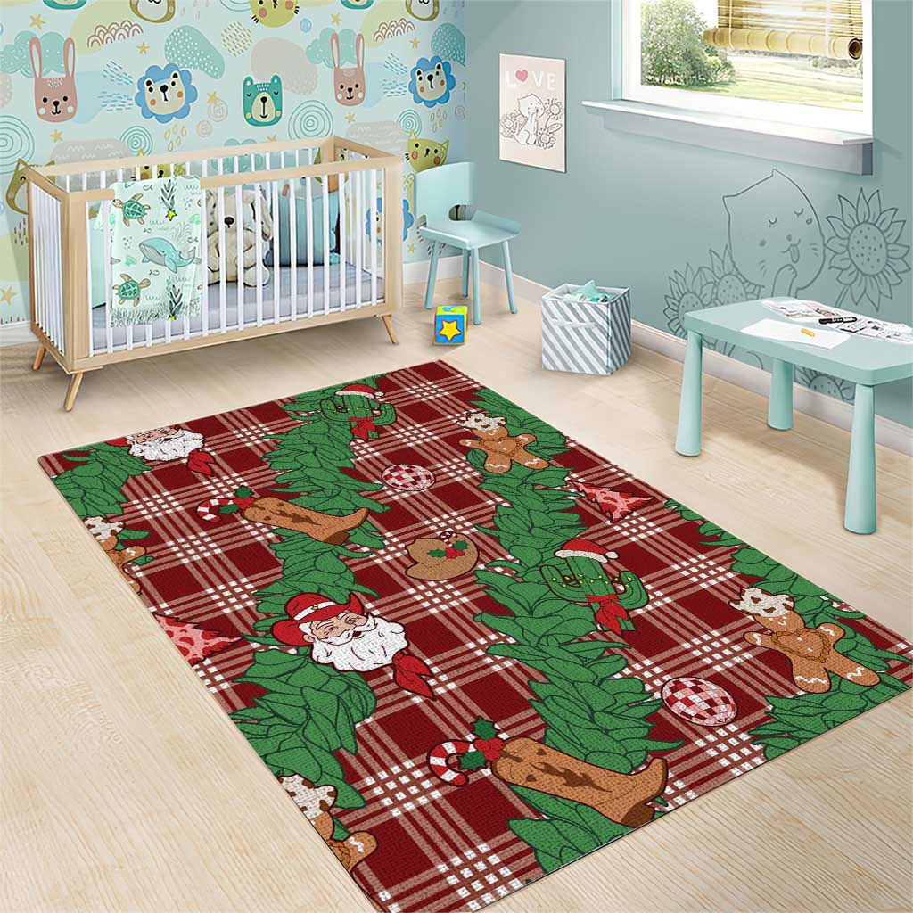 Red Palaka Hawaii Cowboy Christmas Area Rug Paniolo Mix Maile Lei - Polynesian Pride