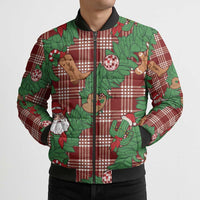 Red Palaka Hawaii Cowboy Christmas Bomber Puffer Jacket Paniolo Mix Maile Lei - Polynesian Pride