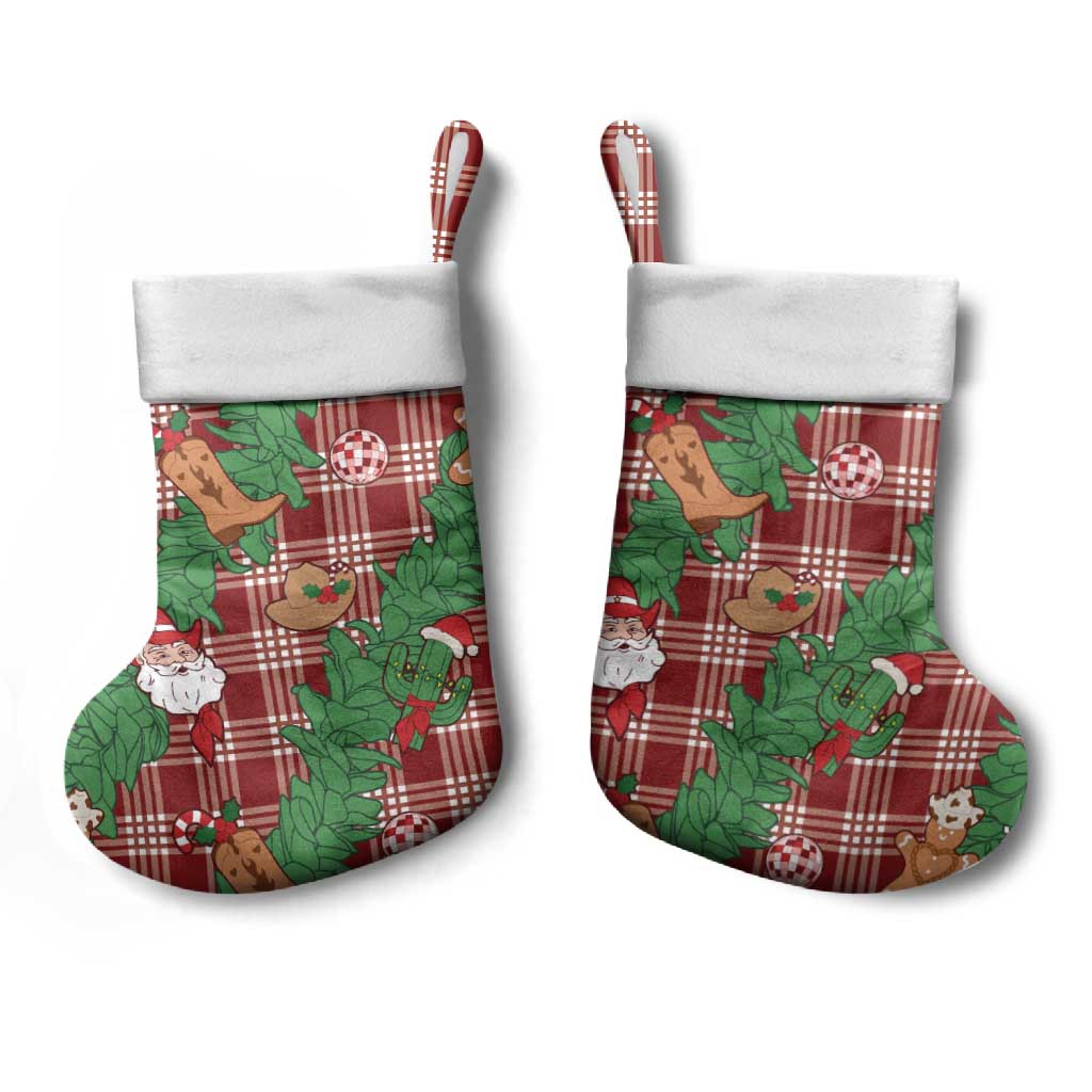 Red Palaka Hawaii Cowboy Christmas Stocking Paniolo Mix Maile Lei - Polynesian Pride