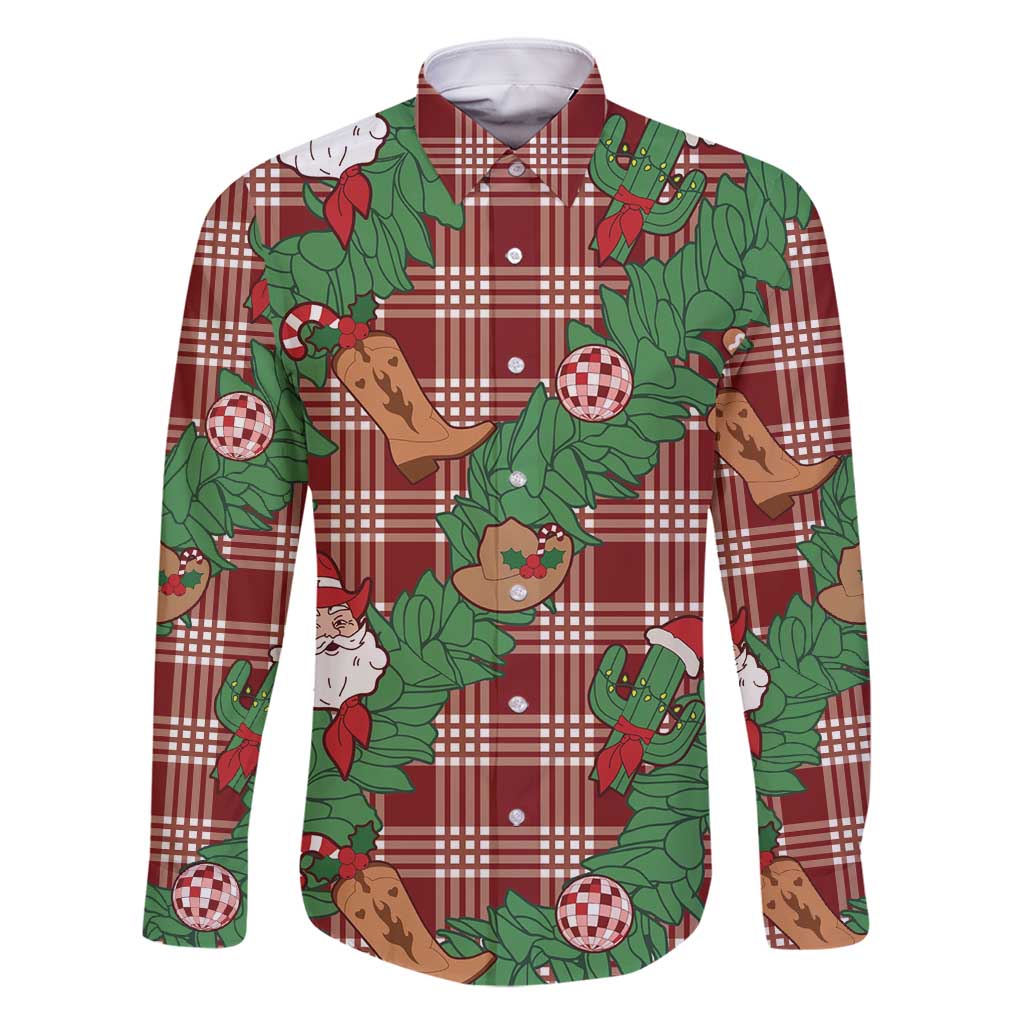 Red Palaka Hawaii Cowboy Christmas Family Matching Long Sleeve Bodycon Dress and Hawaiian Shirt Paniolo Mix Maile Lei - Polynesian Pride