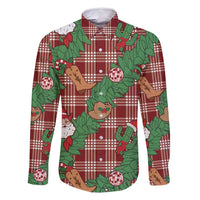 Red Palaka Hawaii Cowboy Christmas Family Matching Mermaid Dress and Hawaiian Shirt Paniolo Mix Maile Lei - Polynesian Pride