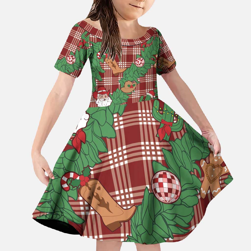 Red Palaka Hawaii Cowboy Christmas Family Matching Tank Maxi Dress and Hawaiian Shirt Paniolo Mix Maile Lei LT7 Daughter's Dress Red - Polynesian Pride