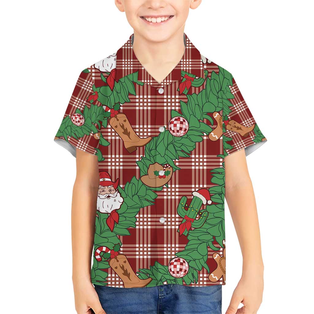 Red Palaka Hawaii Cowboy Christmas Family Matching Tank Maxi Dress and Hawaiian Shirt Paniolo Mix Maile Lei LT7 Son's Shirt Red - Polynesian Pride