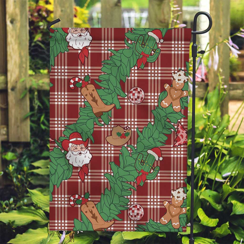 Red Palaka Hawaii Cowboy Christmas Garden Flag Paniolo Mix Maile Lei - Polynesian Pride