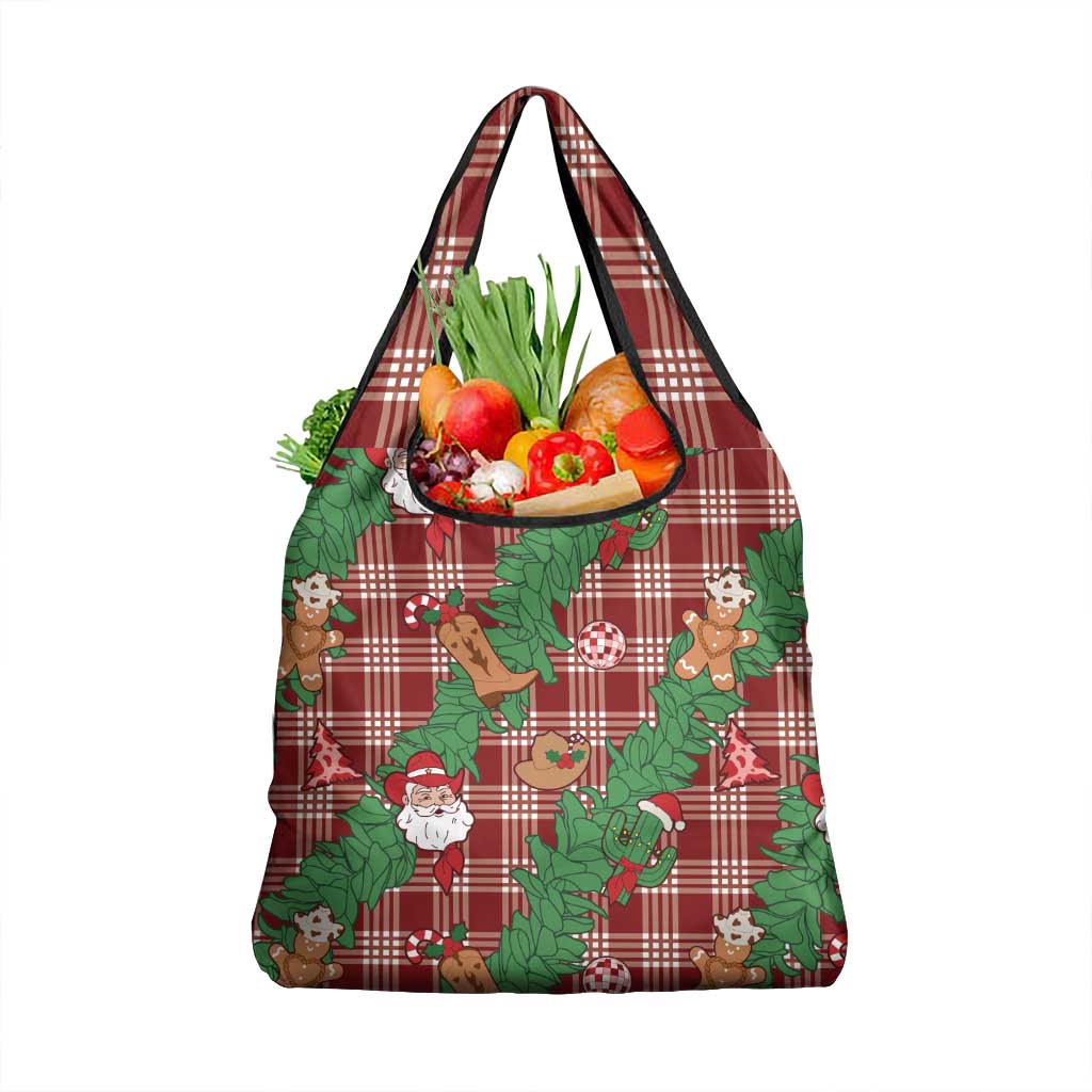 Red Palaka Hawaii Cowboy Christmas Grocery Bag Paniolo Mix Maile Lei - Polynesian Pride
