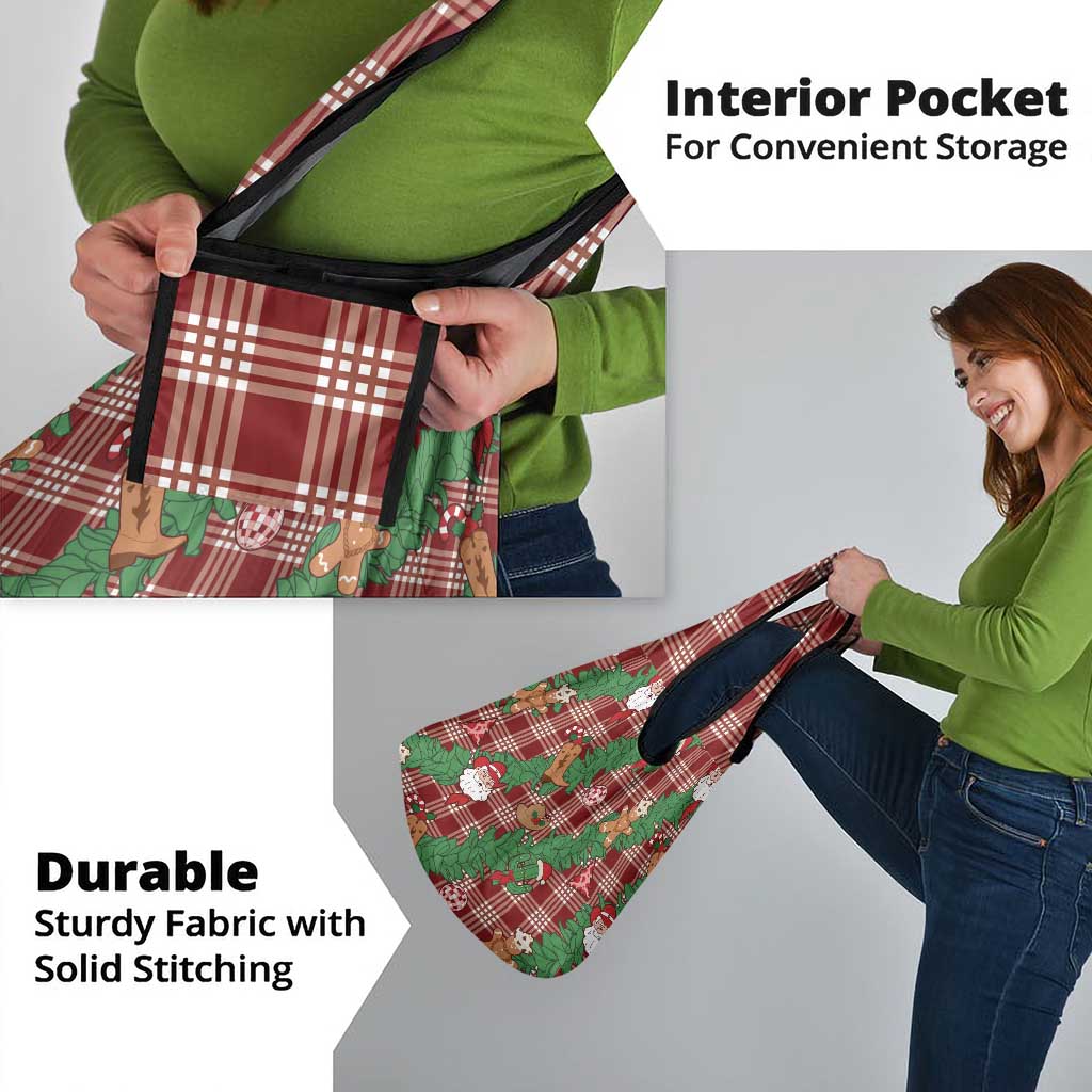 Red Palaka Hawaii Cowboy Christmas Grocery Bag Paniolo Mix Maile Lei - Polynesian Pride