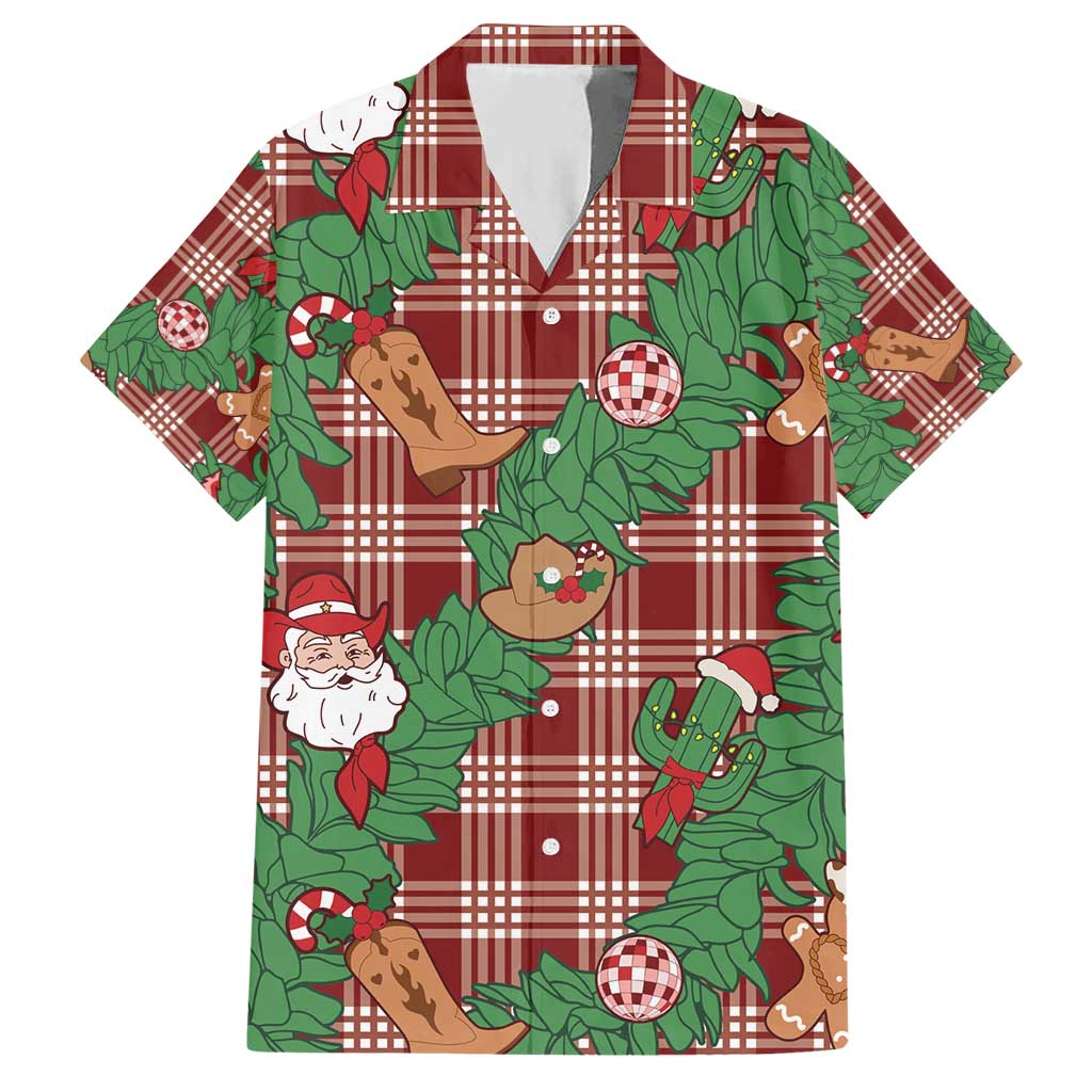 Red Palaka Hawaii Cowboy Christmas Hawaiian Shirt Paniolo Mix Maile Lei - Polynesian Pride